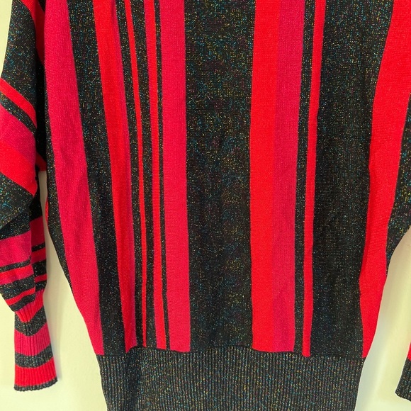 JOSEPH A.Womens Red Black Sweater Small Striped Shimmer Eyelet Casual Festive - Picture 14 of 17